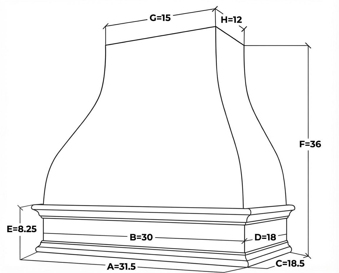 Custom Wood Range Hood Cover - Handcrafted Bell Style Raw -Unfinished