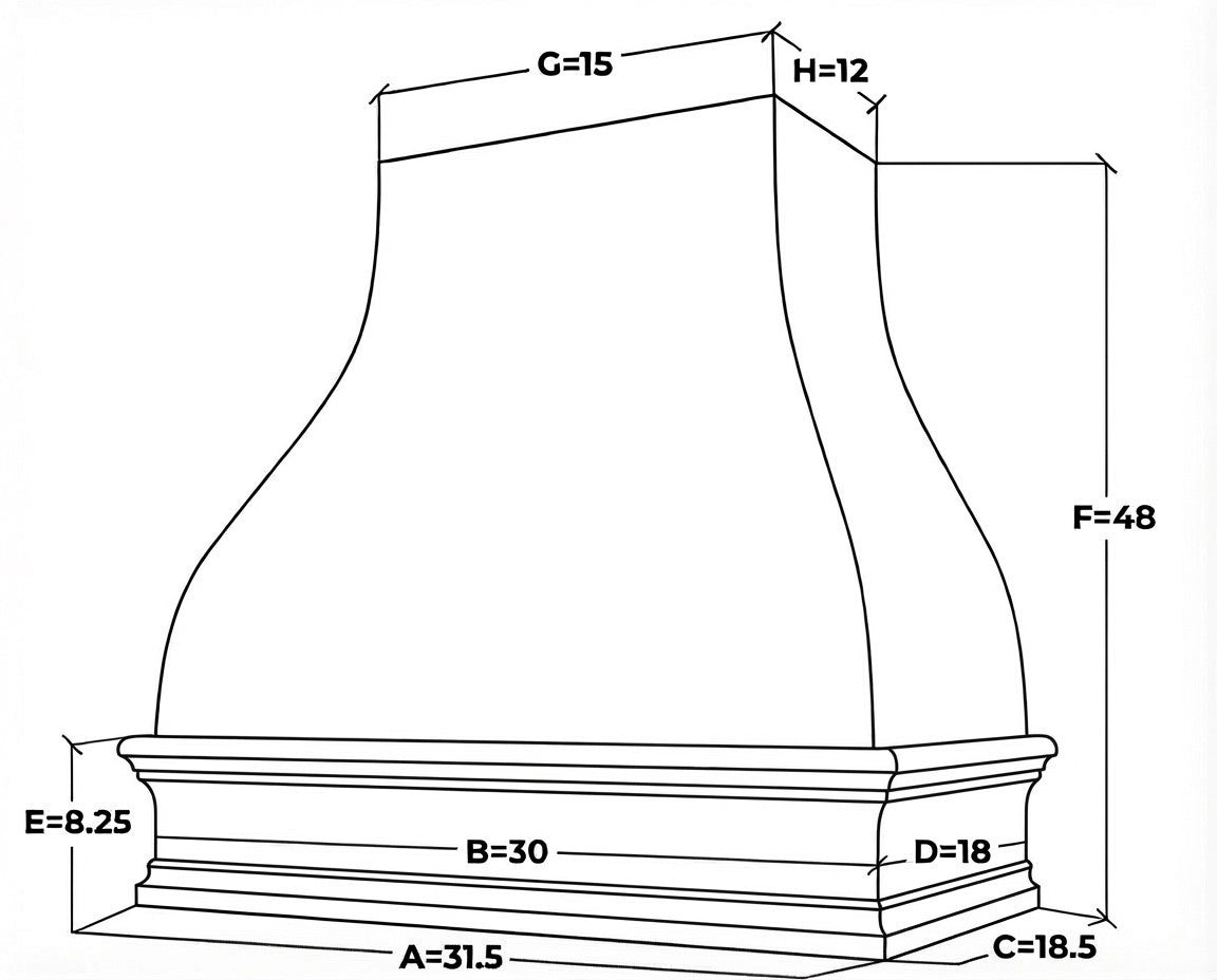Custom Wood Range Hood Cover - Handcrafted Bell Style Raw -Unfinished