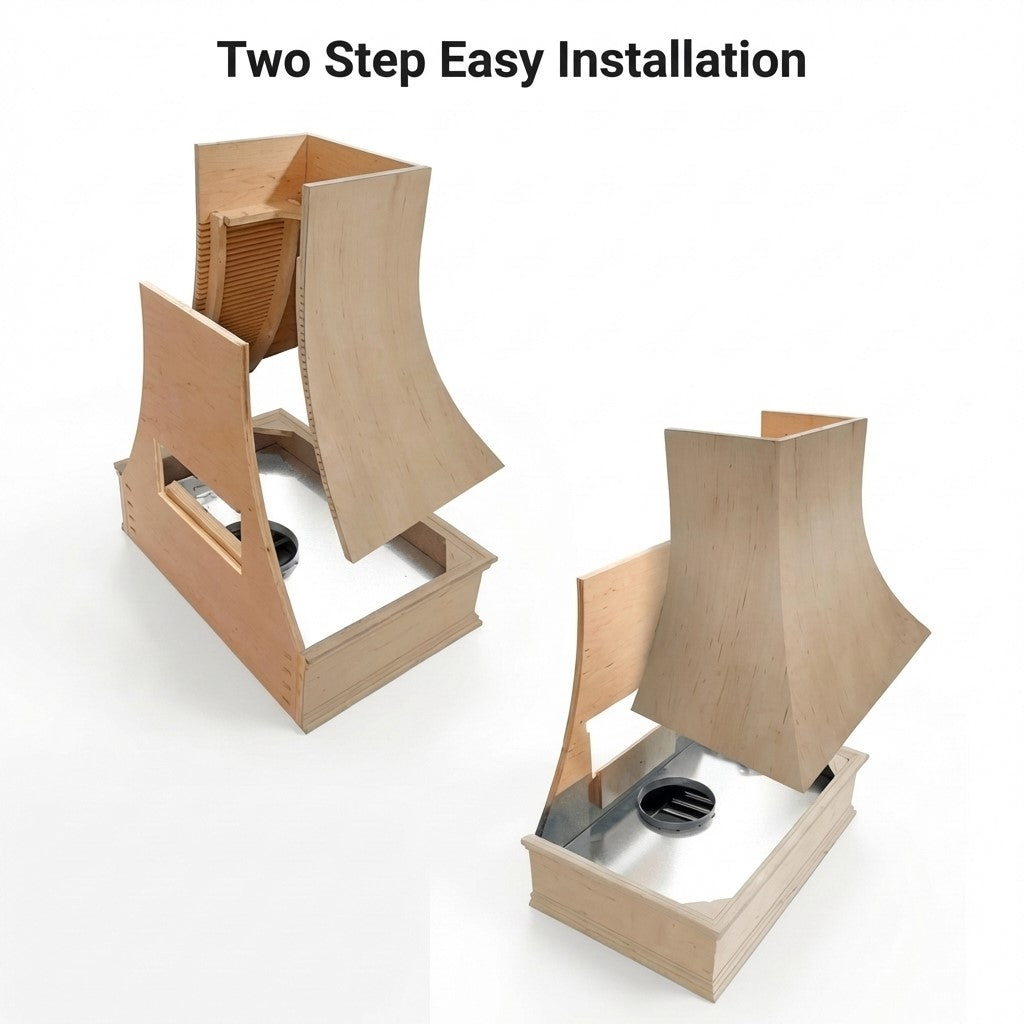 Easy two-step installation guide for wood range hood

